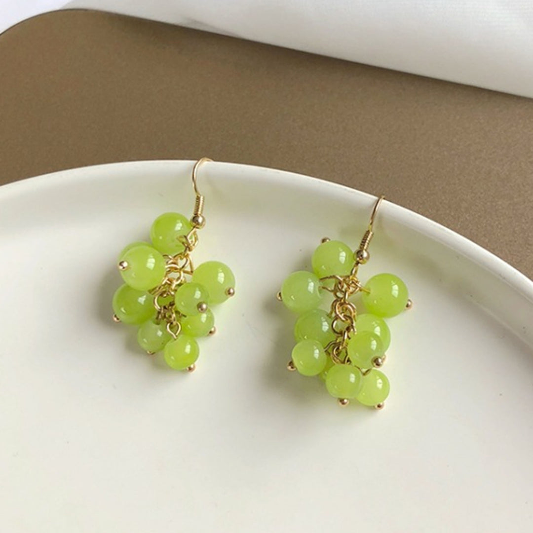 1 Pair Round Beads Piercing Hook Earrings Accessories Non Piercing Grape Ear Clip for Holiday Image 4