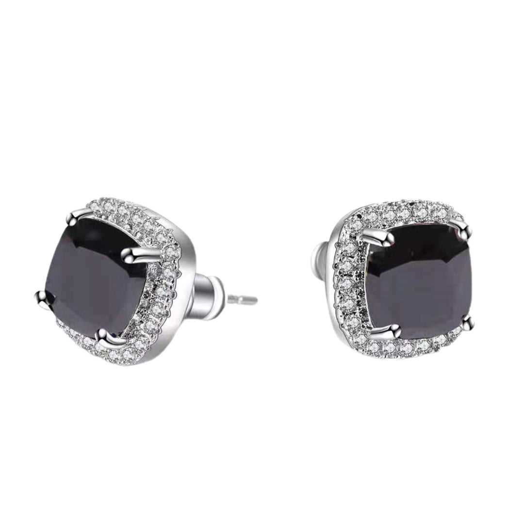 1 Pair Square Ear Studs Personality Exquisite Alloy Cubic Zirconia Inlaid Piercing Studs Earrings for Daily Life Image 2