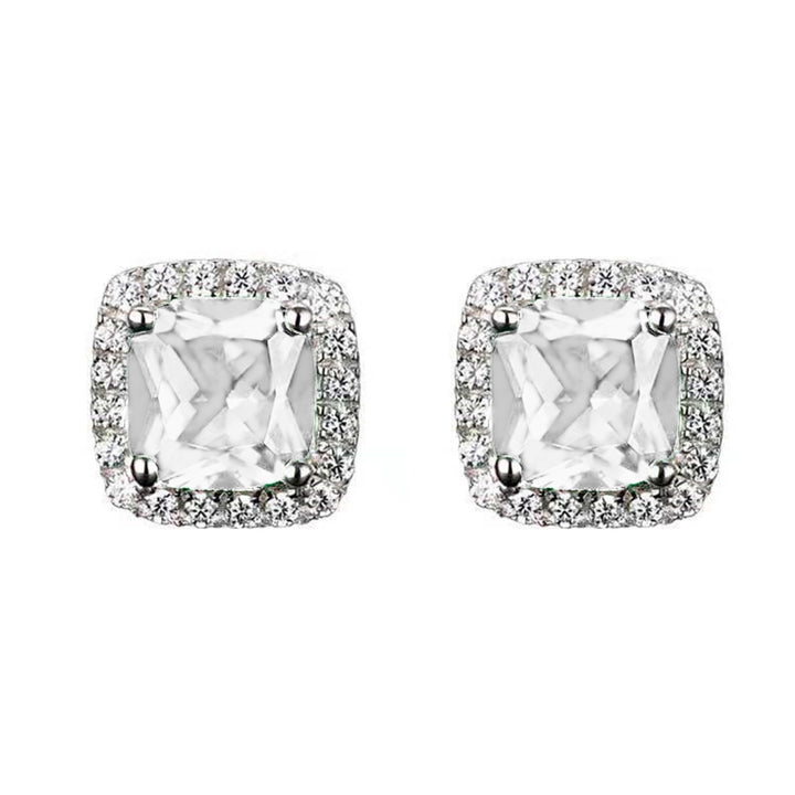 1 Pair Square Ear Studs Personality Exquisite Alloy Cubic Zirconia Inlaid Piercing Studs Earrings for Daily Life Image 3