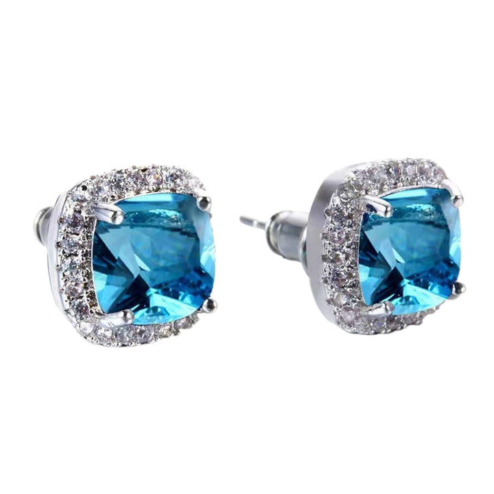 1 Pair Square Ear Studs Personality Exquisite Alloy Cubic Zirconia Inlaid Piercing Studs Earrings for Daily Life Image 4