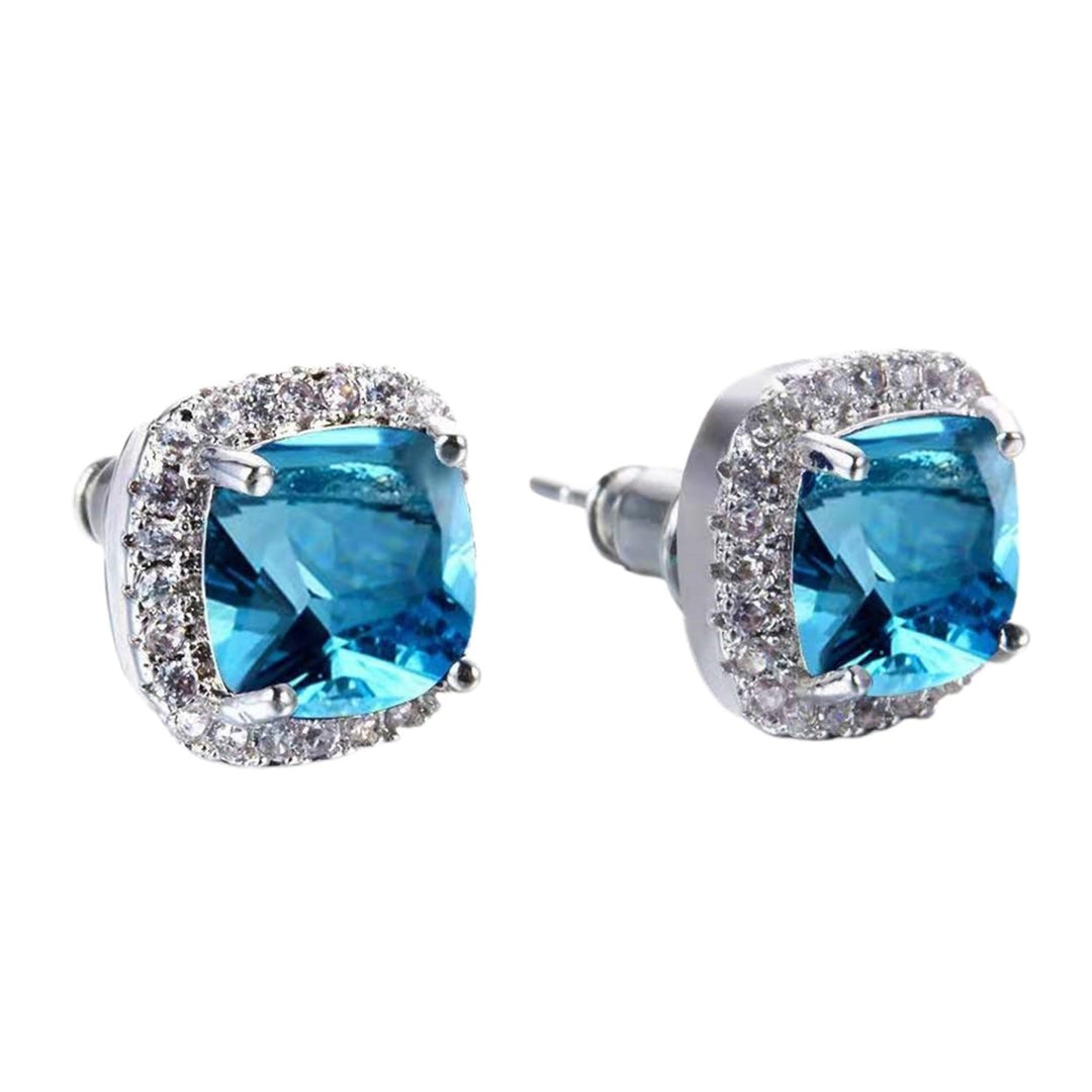 1 Pair Square Ear Studs Personality Exquisite Alloy Cubic Zirconia Inlaid Piercing Studs Earrings for Daily Life Image 1