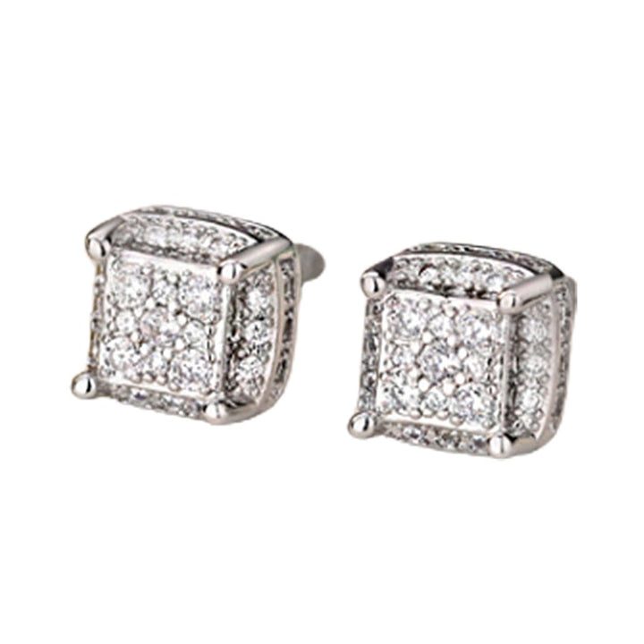 1 Pair Square Ear Studs Personality Exquisite Alloy Cubic Zirconia Inlaid Piercing Studs Earrings for Daily Life Image 1