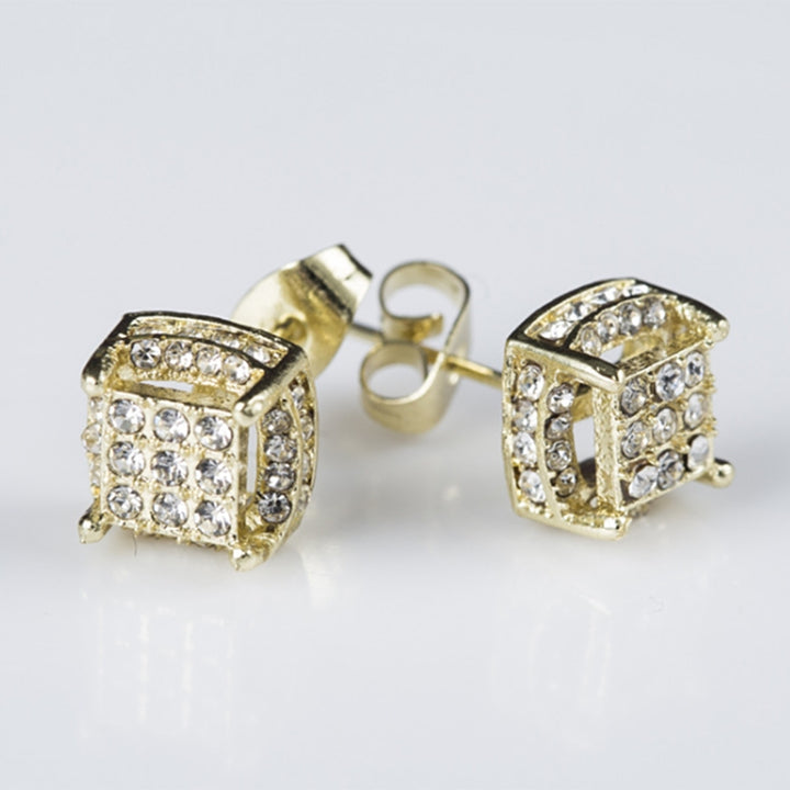 1 Pair Square Ear Studs Personality Exquisite Alloy Cubic Zirconia Inlaid Piercing Studs Earrings for Daily Life Image 11