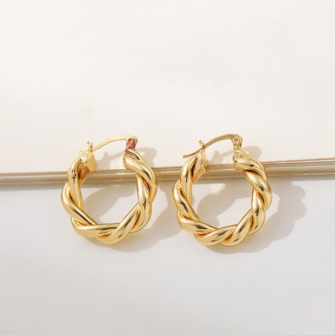 1 Pair Hoop Earrings Thick Twisted Alloy Hypoallergenic Elegant Hoops Earrings Set for Women Image 7