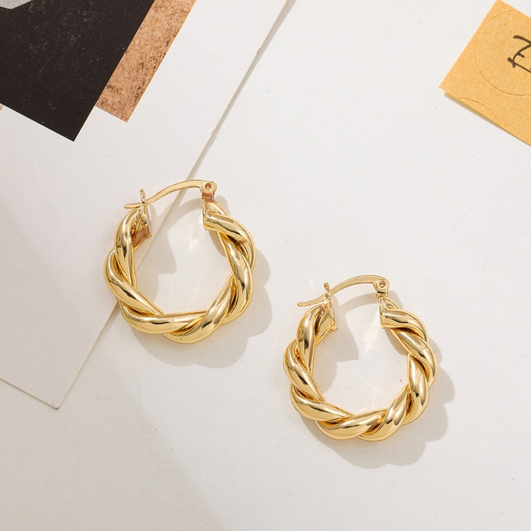 1 Pair Hoop Earrings Thick Twisted Alloy Hypoallergenic Elegant Hoops Earrings Set for Women Image 9