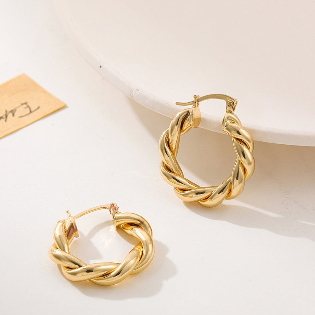 1 Pair Hoop Earrings Thick Twisted Alloy Hypoallergenic Elegant Hoops Earrings Set for Women Image 10
