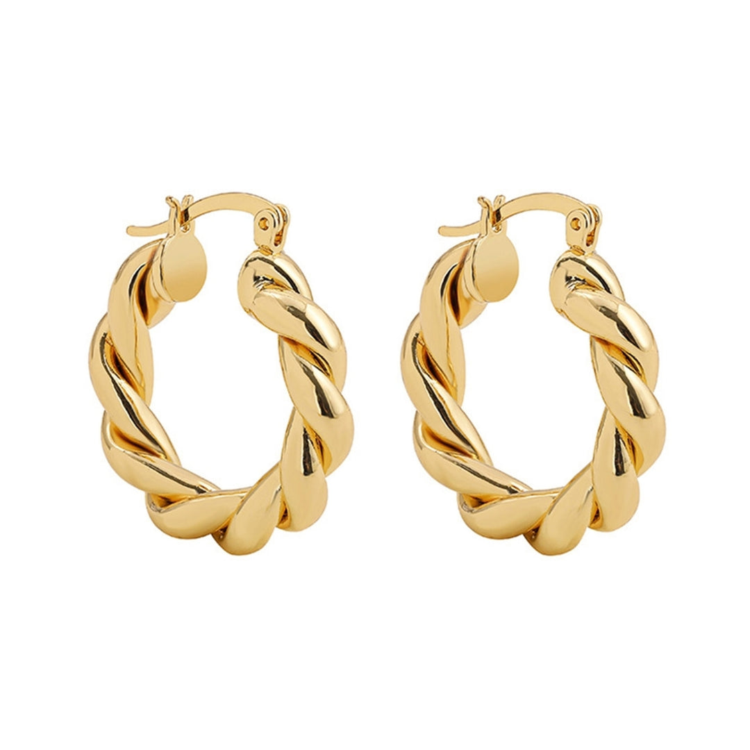 1 Pair Hoop Earrings Thick Twisted Alloy Hypoallergenic Elegant Hoops Earrings Set for Women Image 12