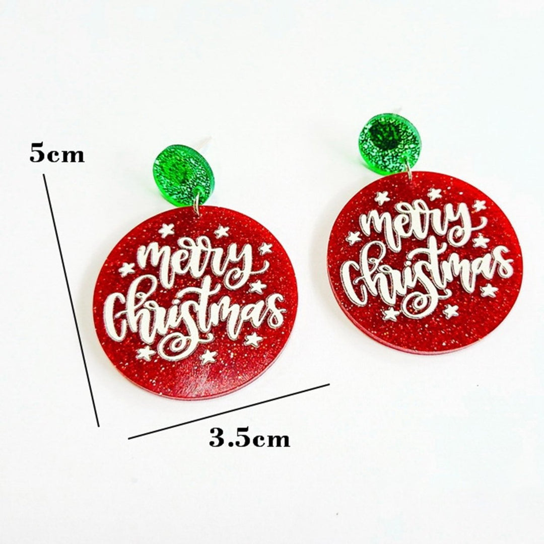 1 Pair Dangle Earrings Decorative All-match Glittery Merry Christmas Geometrical Round Hoop Earrings for Banquet Image 4