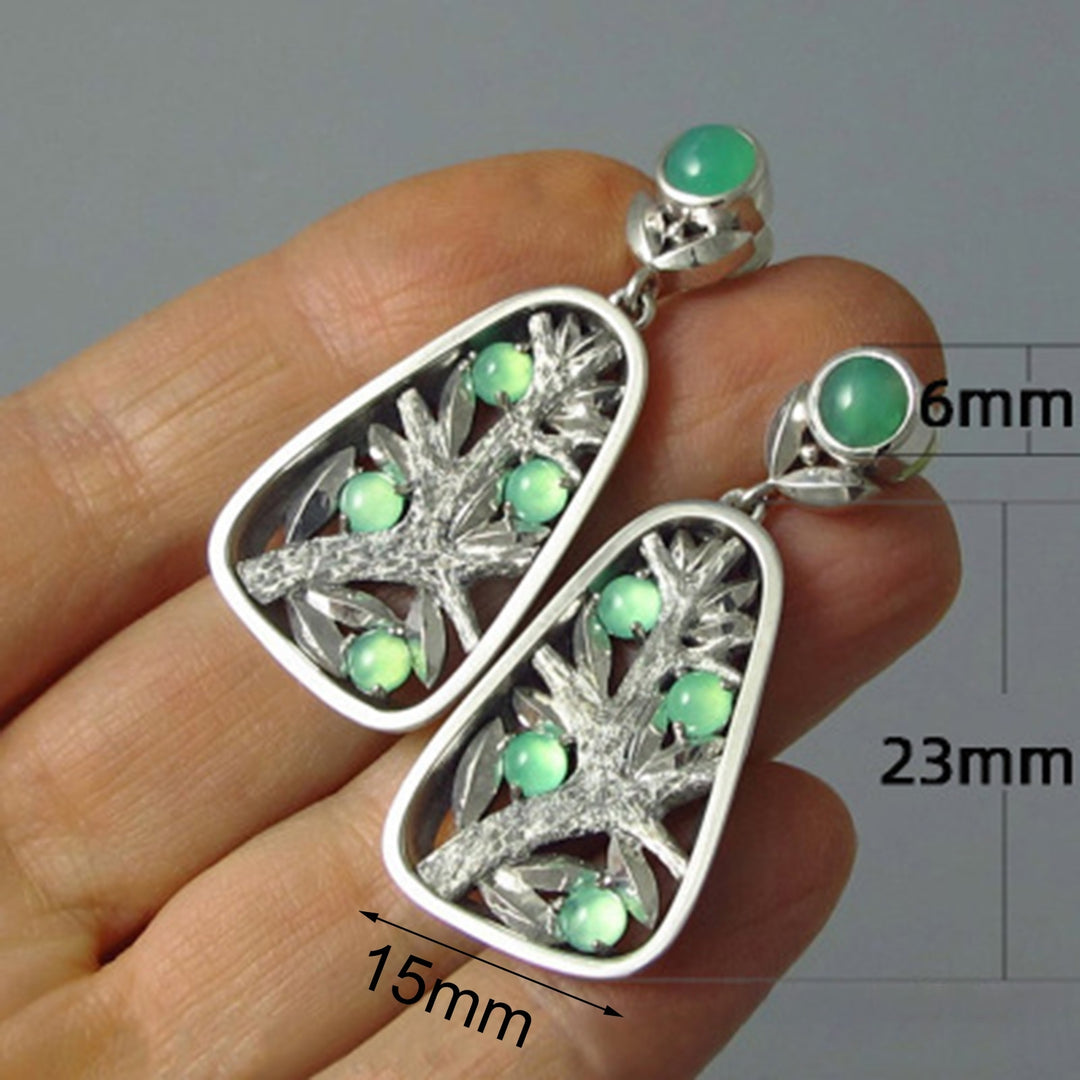 1 Pair Dangle Ear Studs Faux Green Stone Tree Shape Jewelry All Match Lightweight Stud Earrings for Dating Image 4