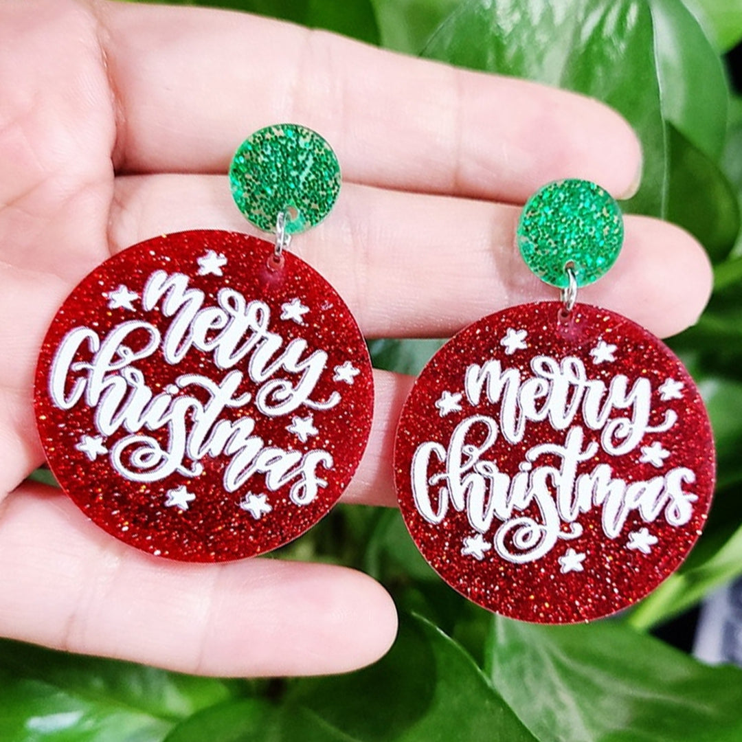1 Pair Dangle Earrings Decorative All-match Glittery Merry Christmas Geometrical Round Hoop Earrings for Banquet Image 6