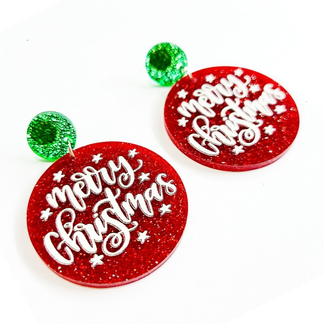 1 Pair Dangle Earrings Decorative All-match Glittery Merry Christmas Geometrical Round Hoop Earrings for Banquet Image 7