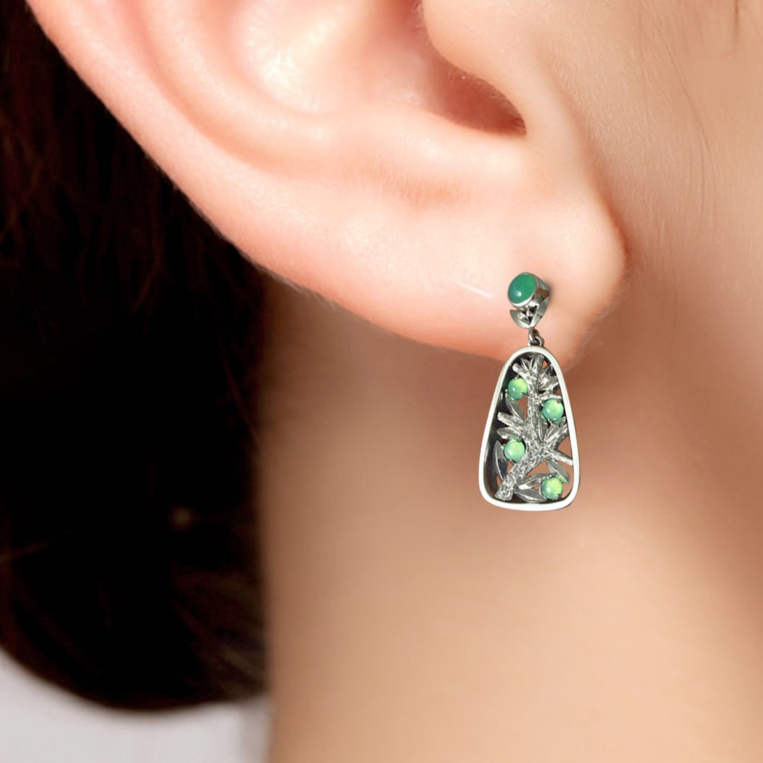1 Pair Dangle Ear Studs Faux Green Stone Tree Shape Jewelry All Match Lightweight Stud Earrings for Dating Image 7