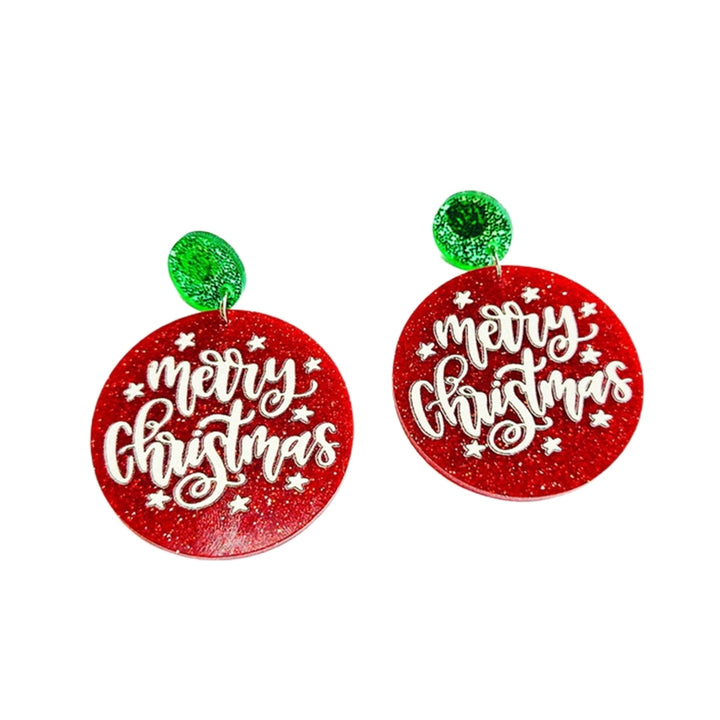 1 Pair Dangle Earrings Decorative All-match Glittery Merry Christmas Geometrical Round Hoop Earrings for Banquet Image 8