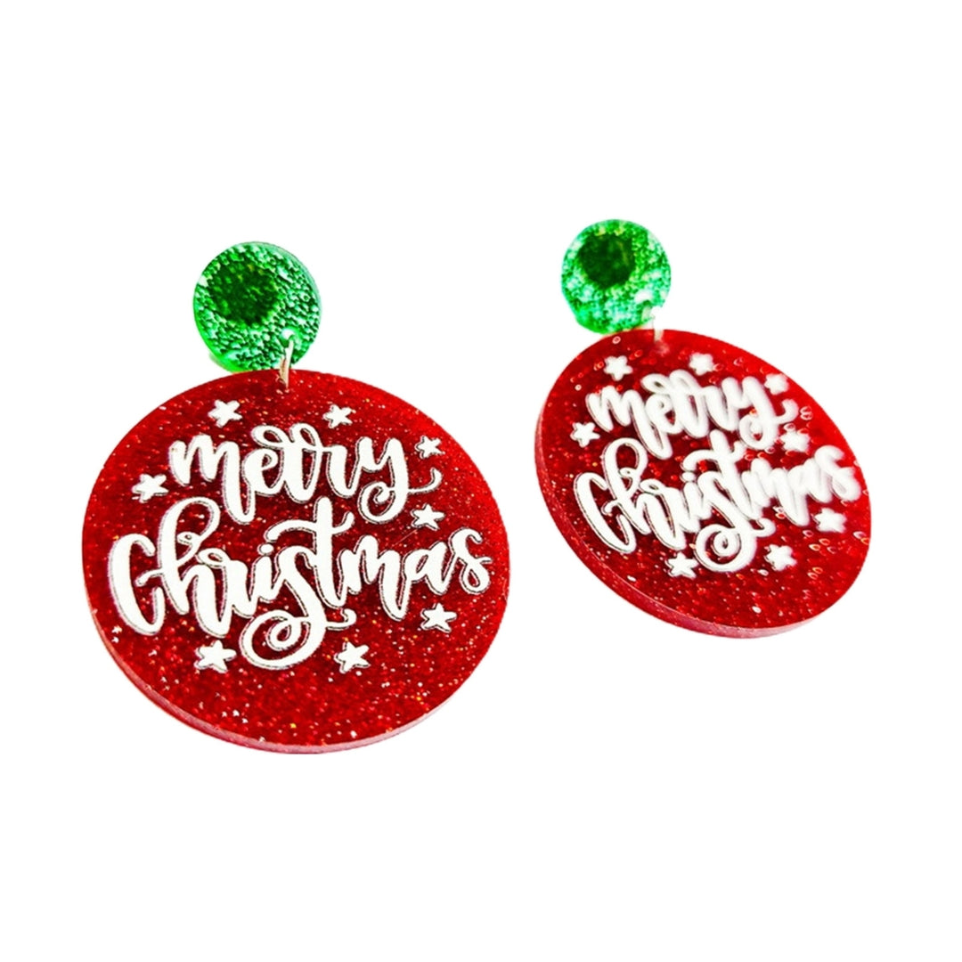 1 Pair Dangle Earrings Decorative All-match Glittery Merry Christmas Geometrical Round Hoop Earrings for Banquet Image 9