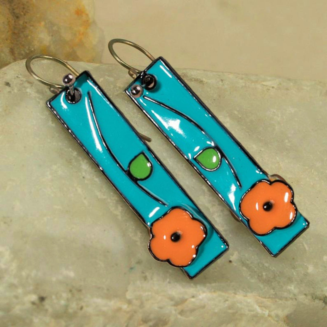 1 Pair Women Earrings Painted Flower Jewelry All Match Rectangle Long Hook Earrings for Dating Image 3