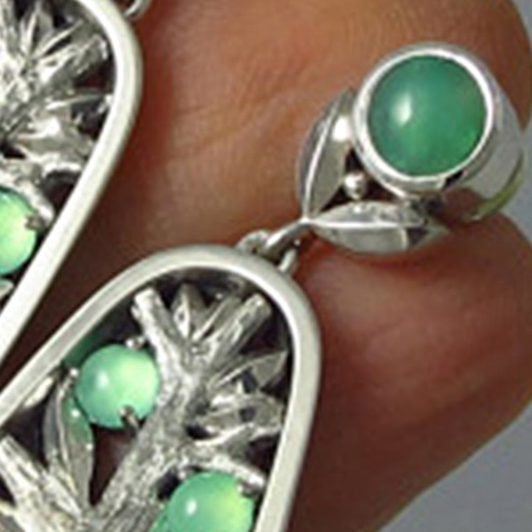 1 Pair Dangle Ear Studs Faux Green Stone Tree Shape Jewelry All Match Lightweight Stud Earrings for Dating Image 10