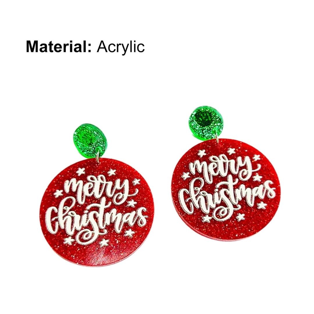 1 Pair Dangle Earrings Decorative All-match Glittery Merry Christmas Geometrical Round Hoop Earrings for Banquet Image 12