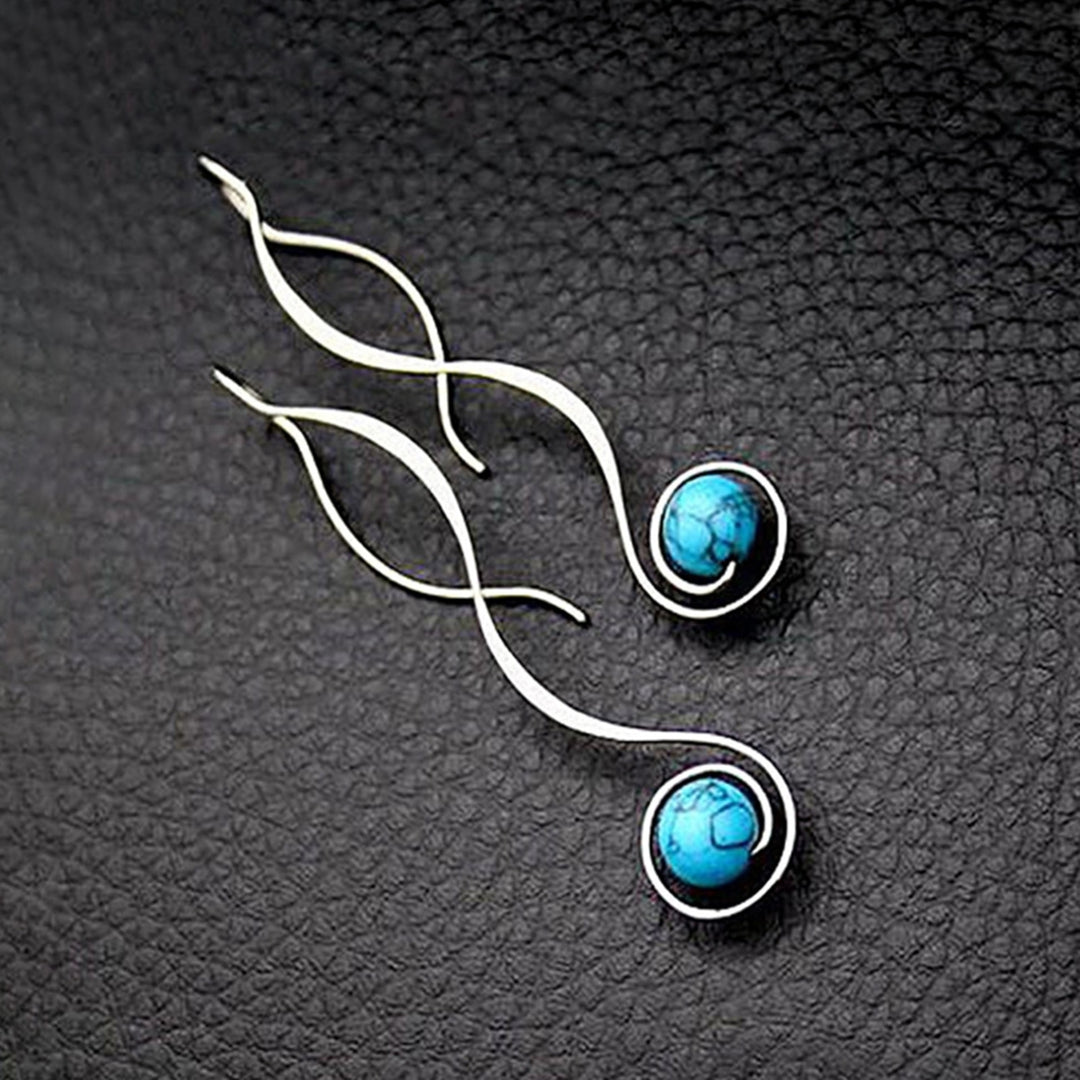 1 Pair Exquisite Dangle Earrings Faux Turquoise Fall Resistant Elegant Long Style Hanging Earrings for Gifts Image 1