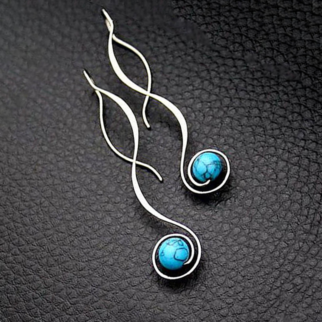 1 Pair Exquisite Dangle Earrings Faux Turquoise Fall Resistant Elegant Long Style Hanging Earrings for Gifts Image 3