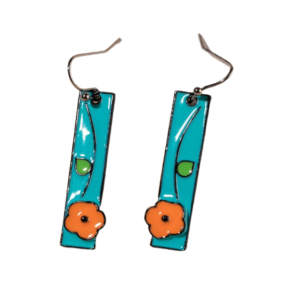 1 Pair Women Earrings Painted Flower Jewelry All Match Rectangle Long Hook Earrings for Dating Image 11