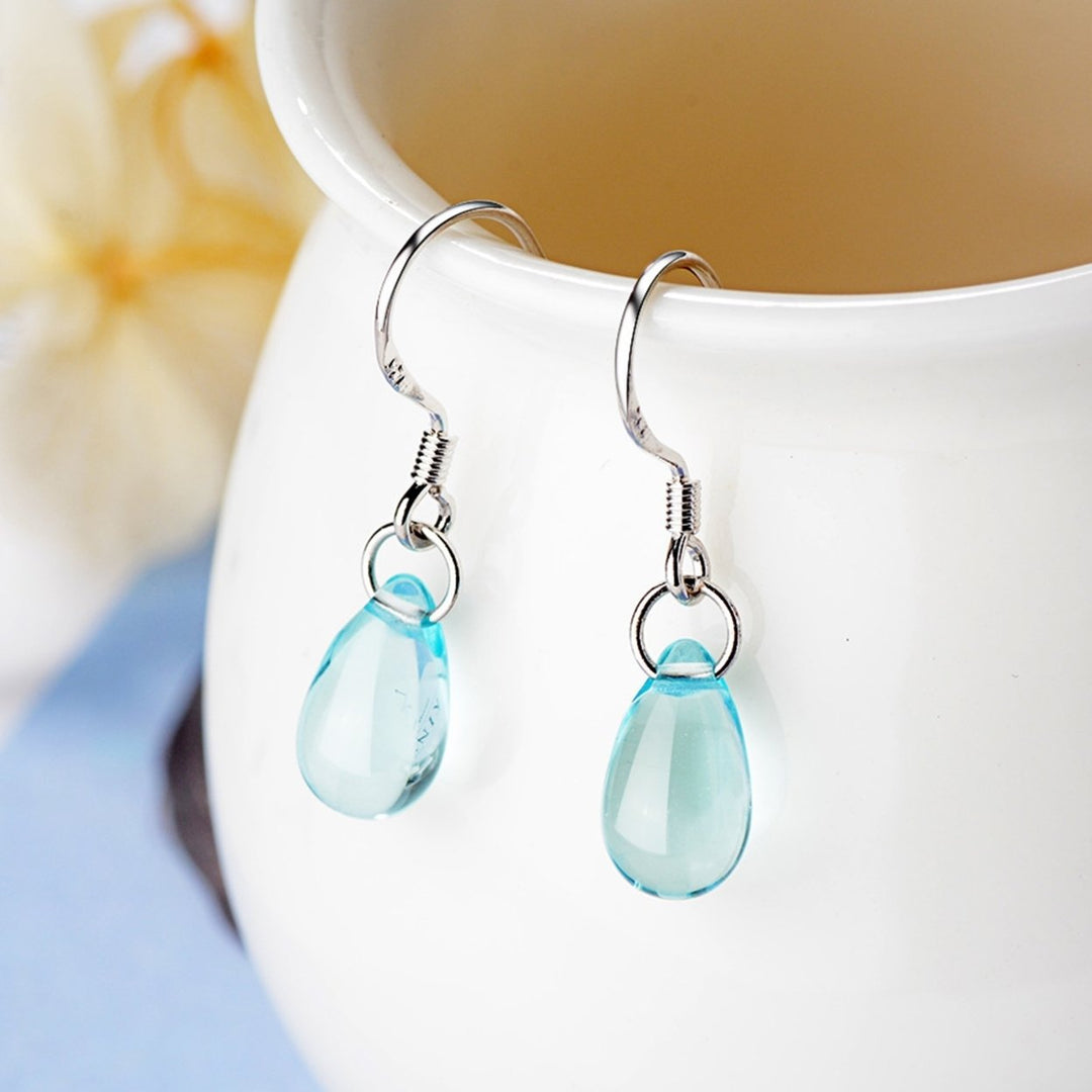 1 Pair Exquisite Hook Earrings Faux Crystal Wear-resistant Elegant Blue Water Drop Shape Dangle Earrings for Travel Image 1