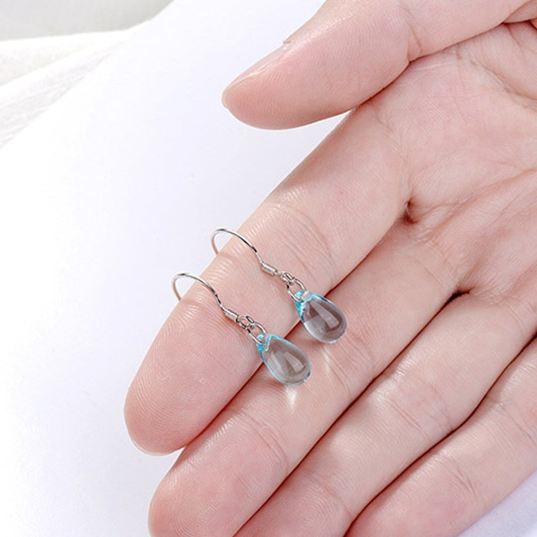 1 Pair Exquisite Hook Earrings Faux Crystal Wear-resistant Elegant Blue Water Drop Shape Dangle Earrings for Travel Image 3