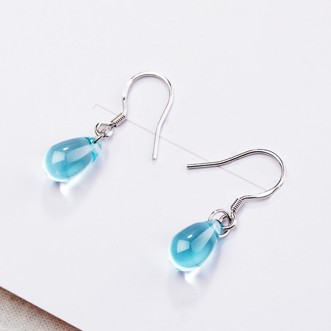 1 Pair Exquisite Hook Earrings Faux Crystal Wear-resistant Elegant Blue Water Drop Shape Dangle Earrings for Travel Image 4