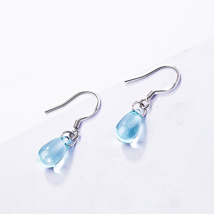 1 Pair Exquisite Hook Earrings Faux Crystal Wear-resistant Elegant Blue Water Drop Shape Dangle Earrings for Travel Image 7