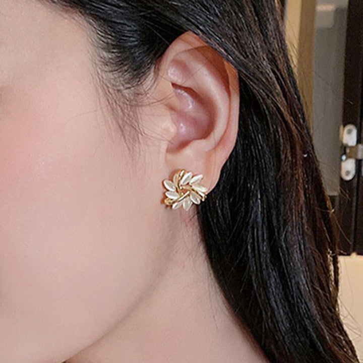 1 Pair Petal Circle Flower Shape Women Earrings Alloy Geometric Round Stud Earrings Jewelry Accessory Image 8