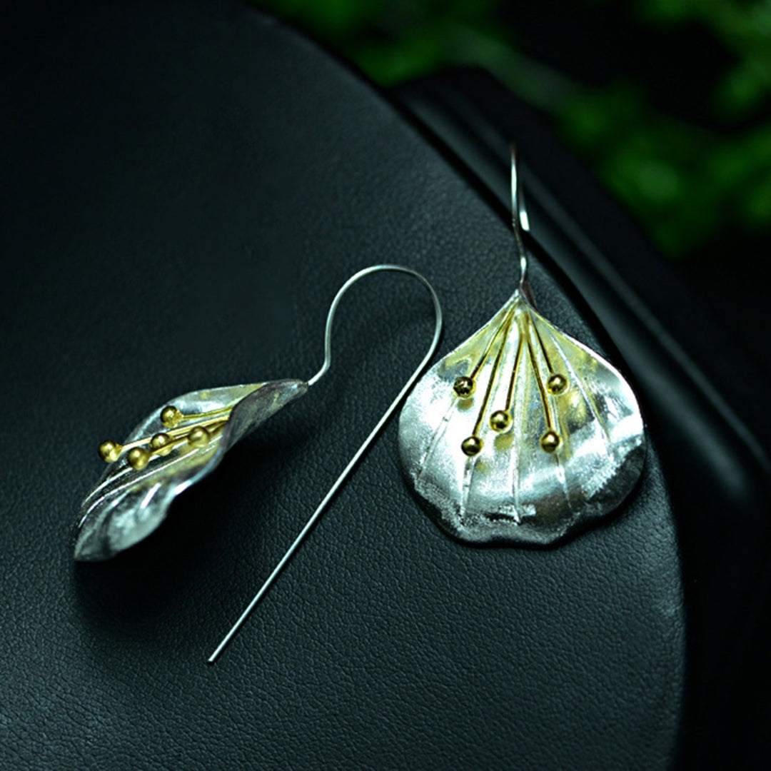 1 Pair Petal Shape Long Drop Earrings 925 Silver Needle Handmade Women Hook Earrings Jewelry Accessory Image 3