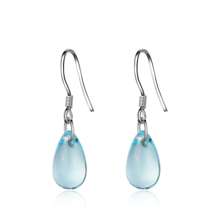 1 Pair Exquisite Hook Earrings Faux Crystal Wear-resistant Elegant Blue Water Drop Shape Dangle Earrings for Travel Image 9