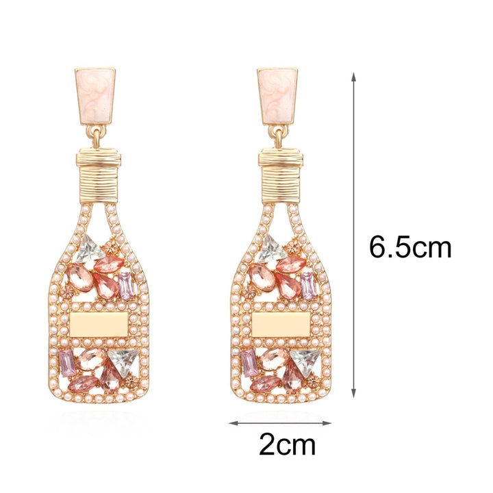 1 Pair Creative Wine Bottle Shape Dangle Earrings Anti-fall Chic Faux Pearl Rhinestone Drop Earrings for Gifts Image 4