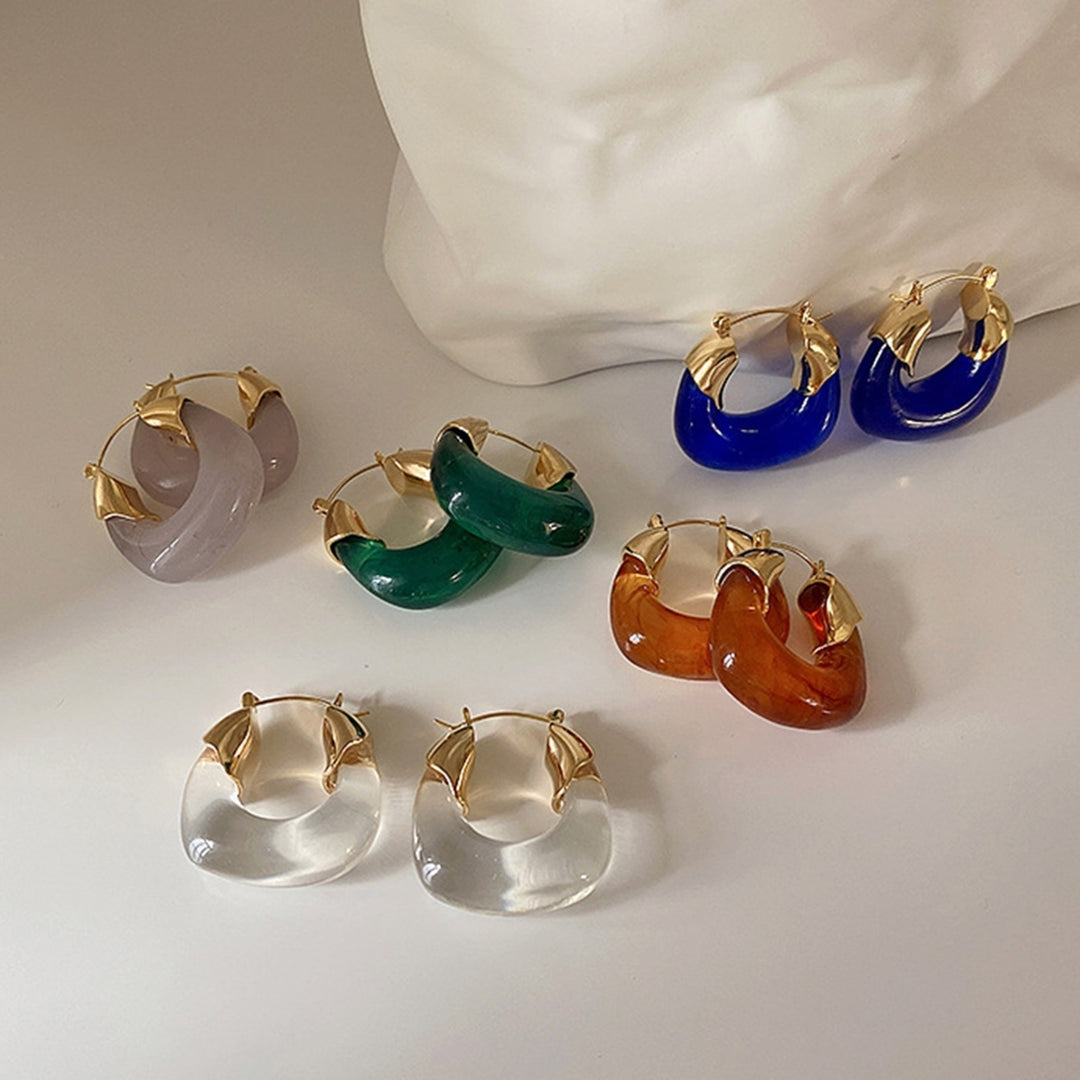 1 Pair Resin Earrings All-match Decorative Glossy Retro Stud Hook Hoop Earrings for Wedding Image 1