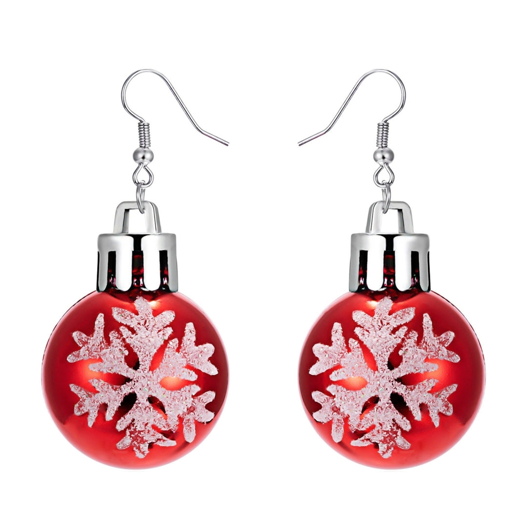 Women Earrings Round Ball Pendant Snowflakes Pattern Jewelry Christmas Bulb Five-pointed Star Dangle Earrings Image 4