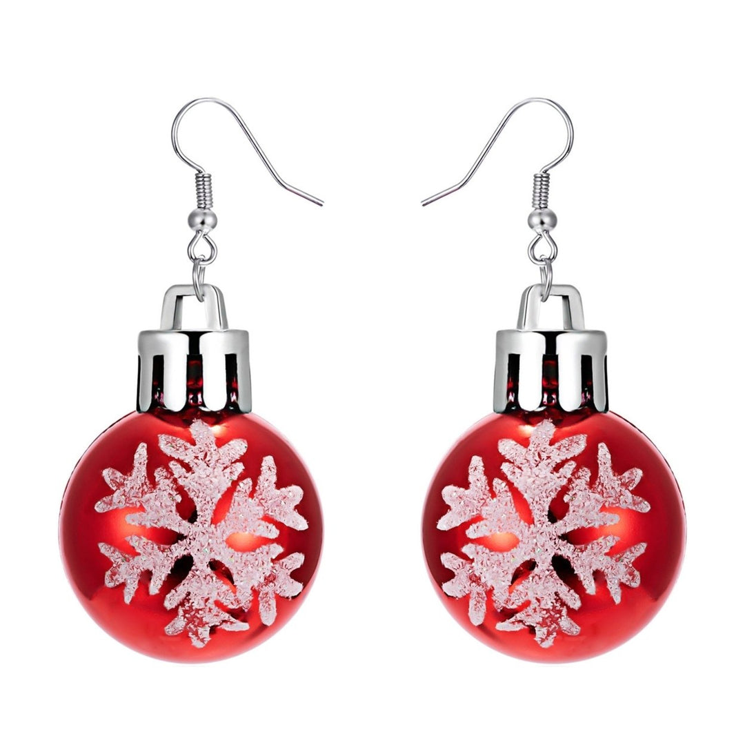 Women Earrings Round Ball Pendant Snowflakes Pattern Jewelry Christmas Bulb Five-pointed Star Dangle Earrings Image 4