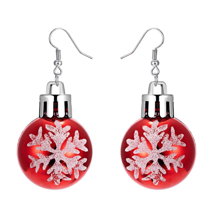 Women Earrings Round Ball Pendant Snowflakes Pattern Jewelry Christmas Bulb Five-pointed Star Dangle Earrings Image 4