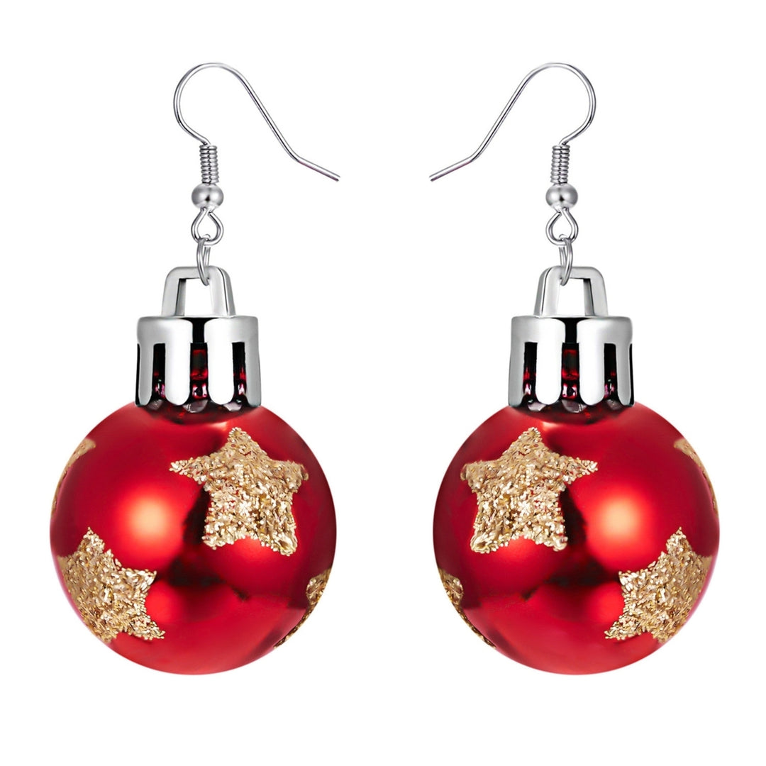 Women Earrings Round Ball Pendant Snowflakes Pattern Jewelry Christmas Bulb Five-pointed Star Dangle Earrings Image 4