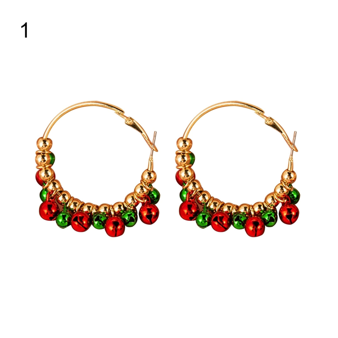 1 Pair Women Hoop Earrings Christmas Wreath Festive Small Bells Lightweight Tree Ball Hook Earrings for Festival Image 2