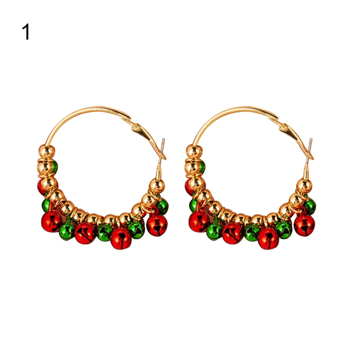 1 Pair Women Hoop Earrings Christmas Wreath Festive Small Bells Lightweight Tree Ball Hook Earrings for Festival Image 2