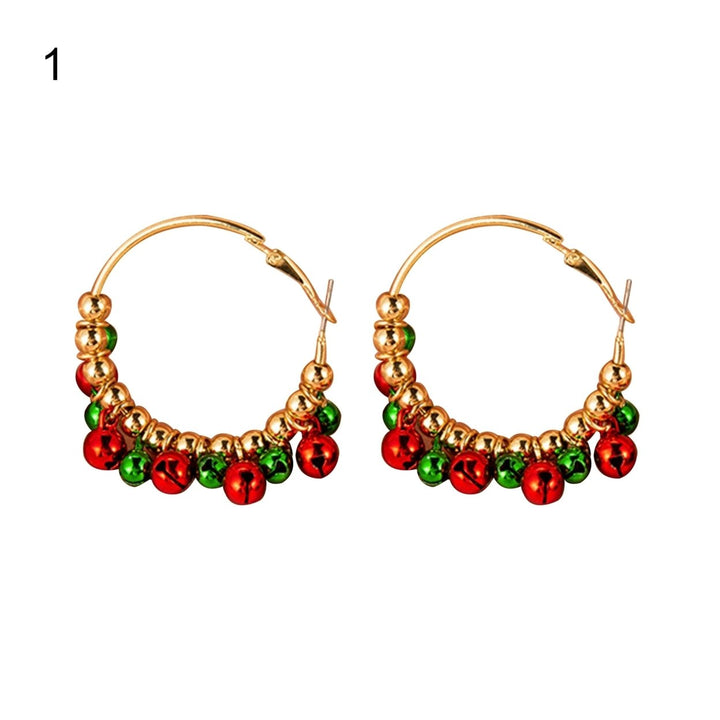 1 Pair Women Hoop Earrings Christmas Wreath Festive Small Bells Lightweight Tree Ball Hook Earrings for Festival Image 1