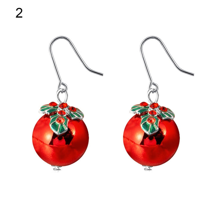 1 Pair Women Hoop Earrings Christmas Wreath Festive Small Bells Lightweight Tree Ball Hook Earrings for Festival Image 3