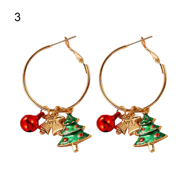 1 Pair Women Hoop Earrings Christmas Wreath Festive Small Bells Lightweight Tree Ball Hook Earrings for Festival Image 4