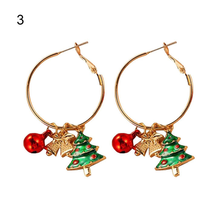 1 Pair Women Hoop Earrings Christmas Wreath Festive Small Bells Lightweight Tree Ball Hook Earrings for Festival Image 1