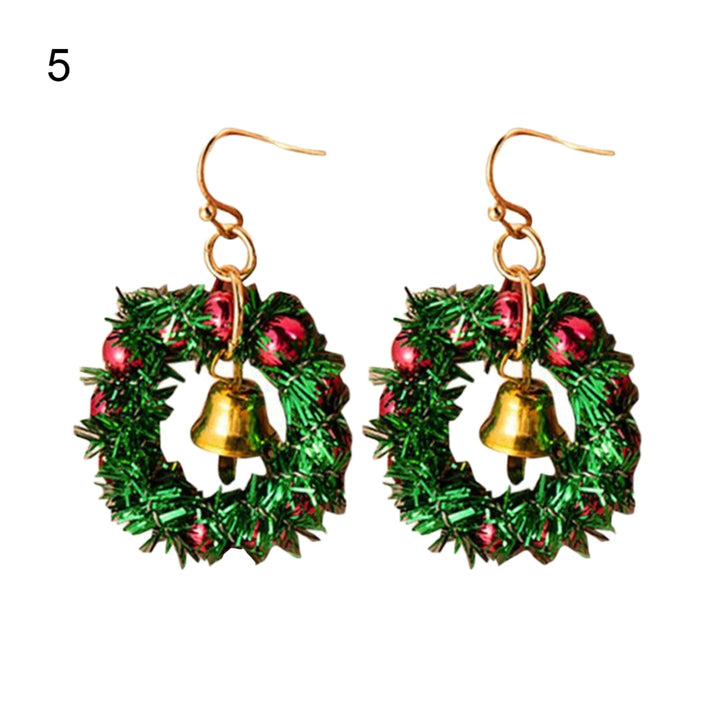 1 Pair Women Hoop Earrings Christmas Wreath Festive Small Bells Lightweight Tree Ball Hook Earrings for Festival Image 4