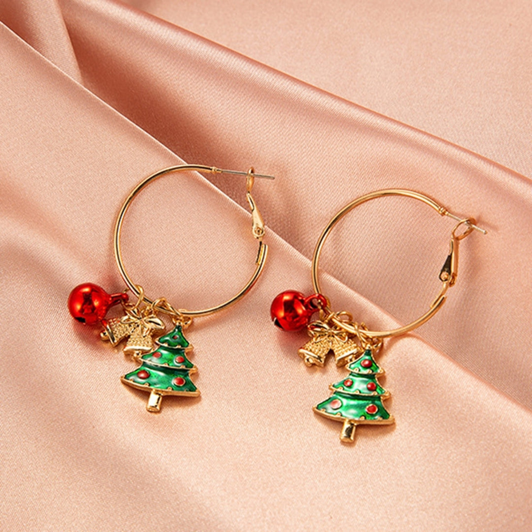 1 Pair Women Hoop Earrings Christmas Wreath Festive Small Bells Lightweight Tree Ball Hook Earrings for Festival Image 6