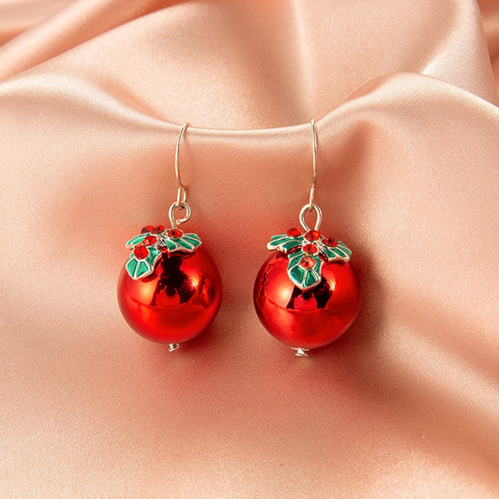 1 Pair Women Hoop Earrings Christmas Wreath Festive Small Bells Lightweight Tree Ball Hook Earrings for Festival Image 7