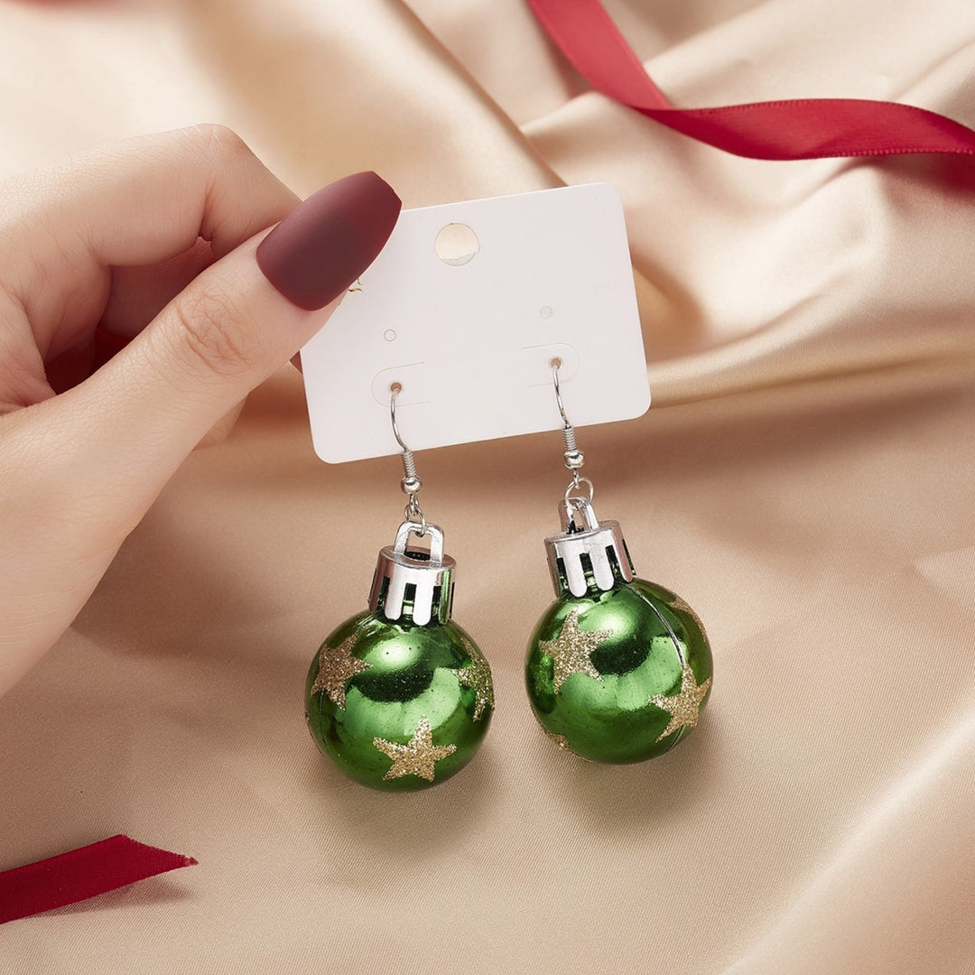 Women Earrings Round Ball Pendant Snowflakes Pattern Jewelry Christmas Bulb Five-pointed Star Dangle Earrings Image 12