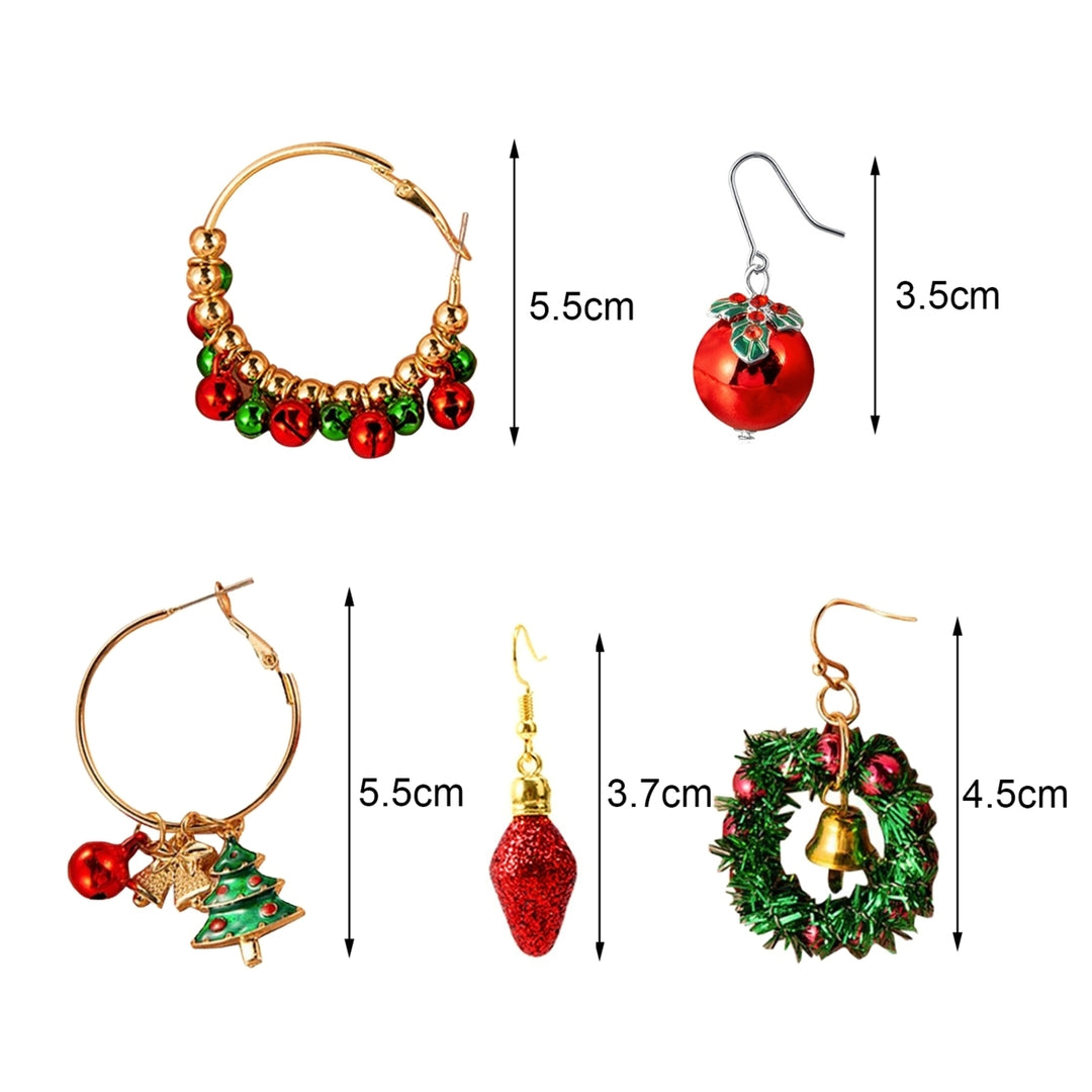 1 Pair Women Hoop Earrings Christmas Wreath Festive Small Bells Lightweight Tree Ball Hook Earrings for Festival Image 9
