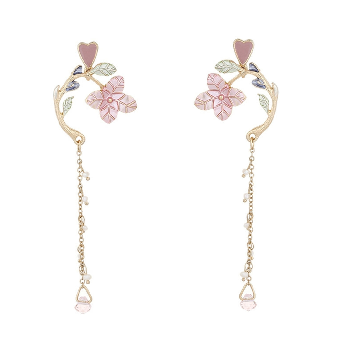 1 Pair Stud Earrings Asymmetric Flower Jewelry All Match Tassel Dangle Earrings for Dating Image 2