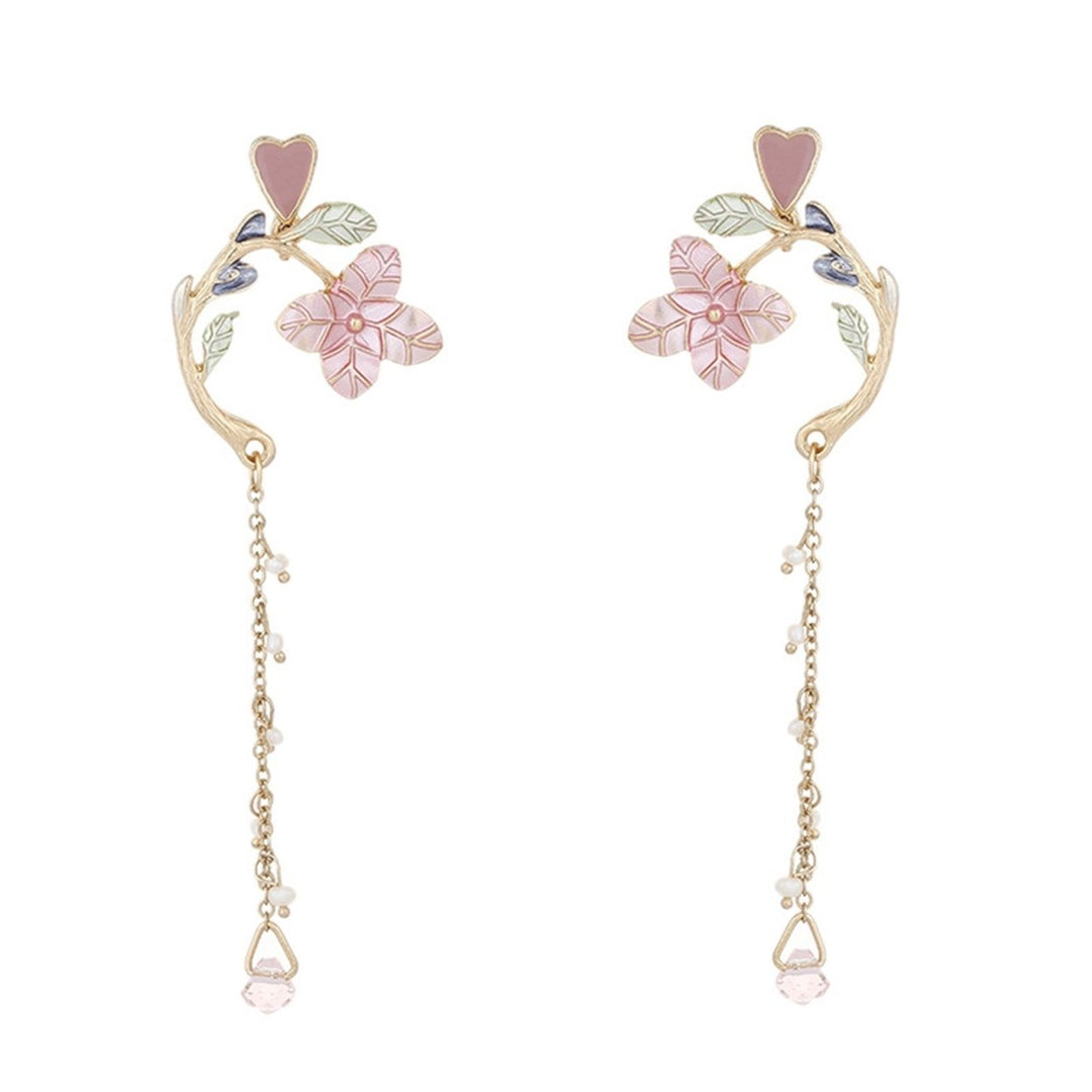 1 Pair Stud Earrings Asymmetric Flower Jewelry All Match Tassel Dangle Earrings for Dating Image 1